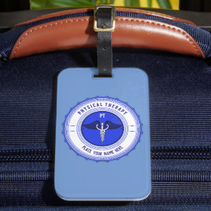 Personalised Blue Physical Therapy Caduceus Luggage Tag