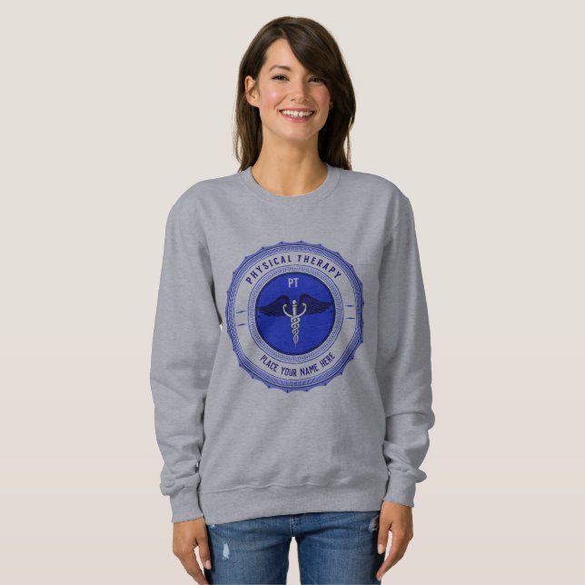 Personalised Blue Physical Therapy Caduceus Sweatshirt (Front Full)
