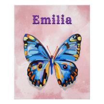 Personalised Blue Pink Butterfly Custom Preppy