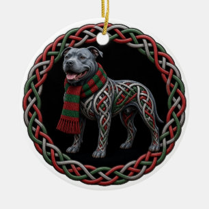 Personalised Blue Pit Bull Celtic Knot Christmas Ceramic Tree Decoration