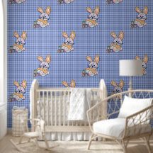 Personalised Blue Plaid Nursery Art - Bunny