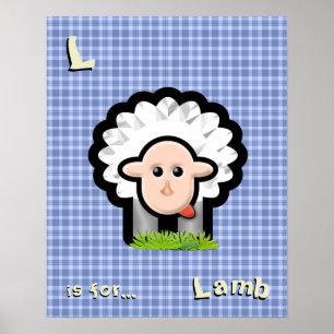 Personalised Blue Plaid Nursery Art - Lamb Poster