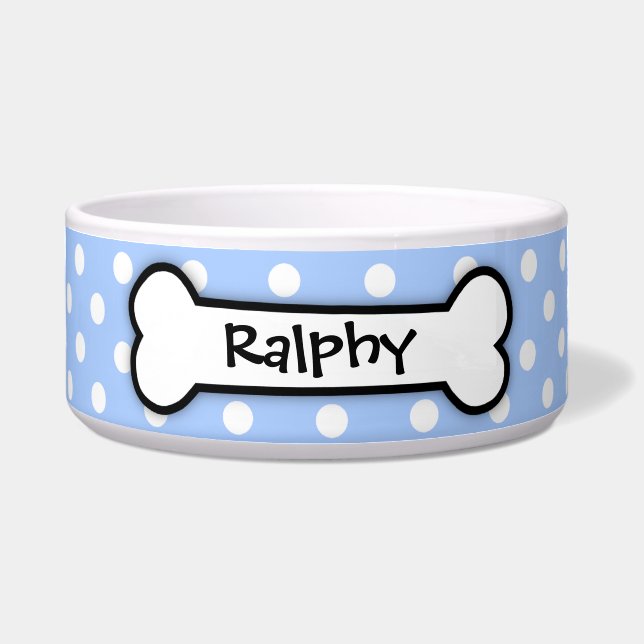 Personalised Blue Polka Dot Dog Bowl (Front)