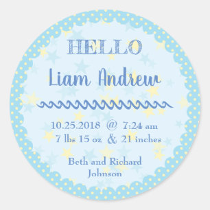 Personalised Blue Polka Dot N’ Stars Classic Round Sticker