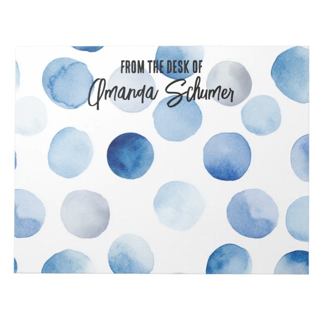 Personalised Blue Polka Dots 11"x8.5" Notepad (Front)