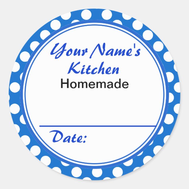 Personalised Blue Polka Dots From the Kitchen of Classic Round Sticker (Front)