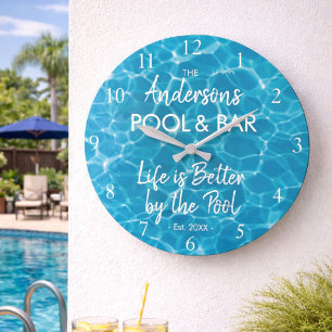Personalised Blue Pool Water Welcome to our Pool Large Clock