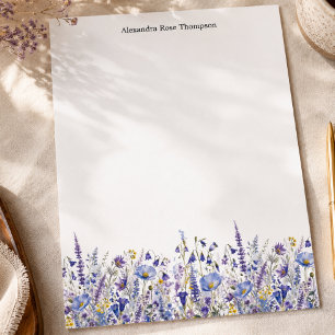 Personalised Blue Purple Wildflower Watercolor Custom Letterhead