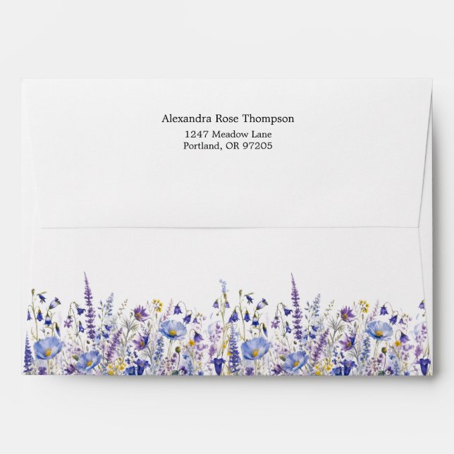 Personalised Blue Purple Wildflower Watercolor Envelope (Back (Top Flap))