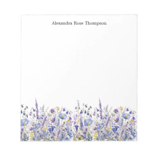 Personalised Blue Purple Wildflower Watercolor  Notepad