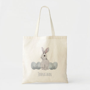 Personalised Blue Rabbit Bunny Easter Egg Hunt Tote Bag