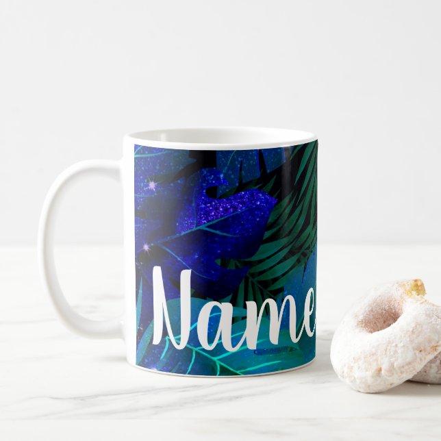 Personalised Blue Rainforest Design Coffee Mug Cup (With Donut)