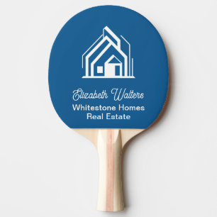 Personalised Blue Real Estate Company Ping Pong Paddle