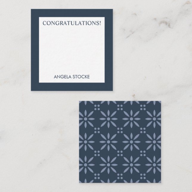 Personalised Blue Retro Flower Note Card (Front/Back)