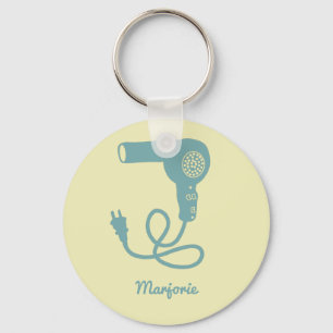 Personalised Blue Retro Hairdryer Blow Dryer Key Ring