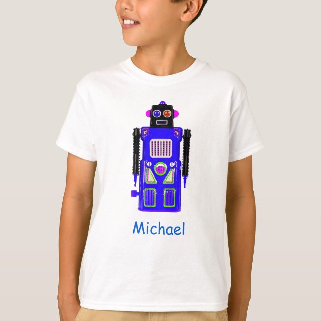 Personalised Blue Robot Boy's T-shirt (Front)