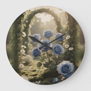 Personalised Blue Rose Elegance – Unique Romantic  Large Clock