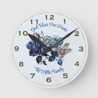 Personalised Blue Rose Wall Clock God Bless Our H