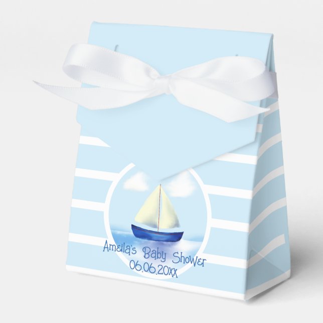 Personalised Blue Sailboat Baby Shower Favour Box (Front Side)