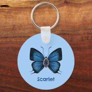 Personalised Blue Sapphire Butterfly Gemstone Key Ring