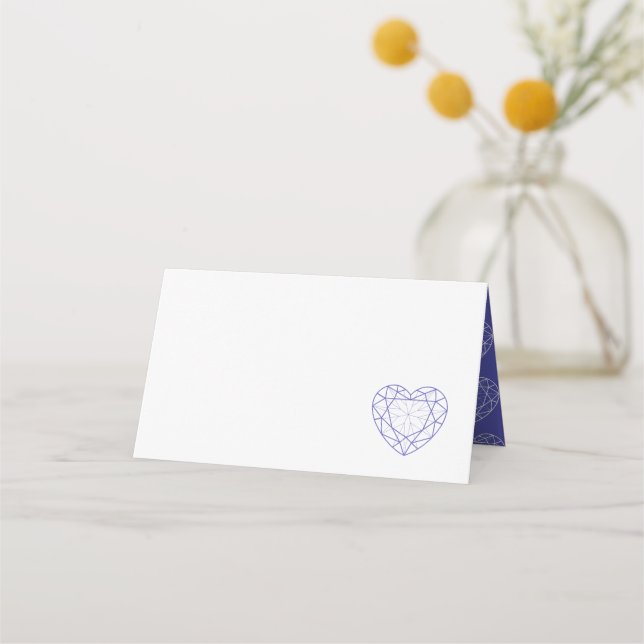 Personalised blue sapphire heart place guest card (Front)