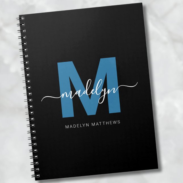 Personalised Blue Script Name Initial Monogram Notebook (Personalized Blue Script Name Initial Monogram notebook)