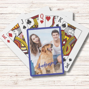 Personalised Blue Script Photo Playing Cards