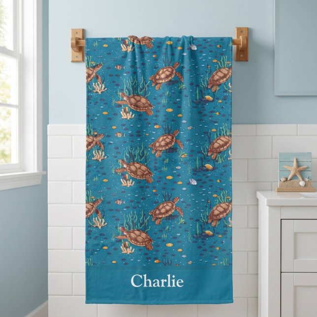 Personalised Blue Sea Turtle Bath Towel (Creator Uploaded)