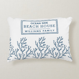 Personalised Blue Seaweed Pattern - Beach House Decorative Cushion