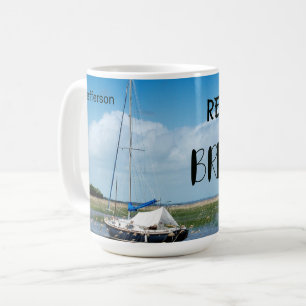Personalised Blue Sky Sailboat & Sea Coffee Mug