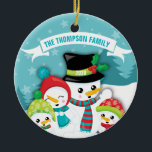 Personalised Blue Snowman Family Christmas Ceramic Tree Decoration<br><div class="desc">Personalised Blue Snowman Family Christmas Ceramic Ornament.   Great gift for a family of 4. Add family Name and the year.</div>