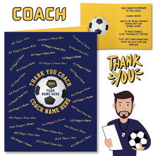 Personalised Blue, Soccer Coach Thank You Card