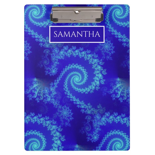 Personalised Blue Spiral Fractal Clipboard (Front)