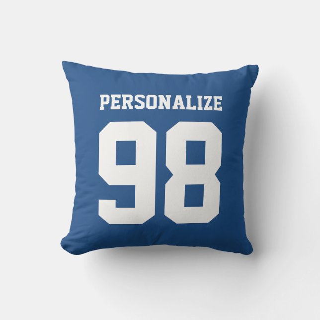 Personalised blue sport jersey number throw pillow (Front)