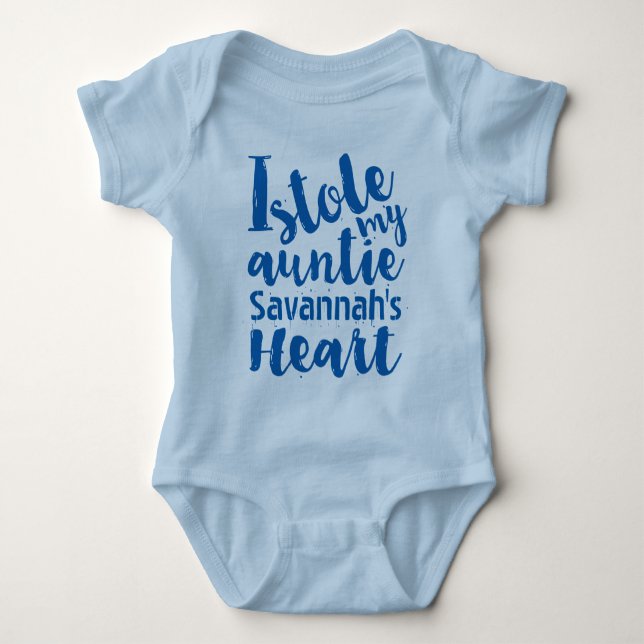 Personalised Blue Sports Stole My Aunties Heart Baby Bodysuit (Front)