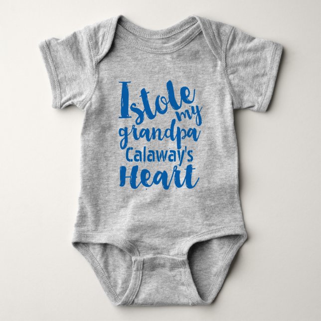 Personalised Blue Sports Stole My Grandpas Heart Baby Bodysuit (Front)