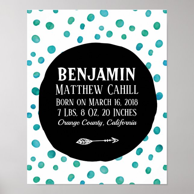 Personalised blue spot birth poster print (Front)