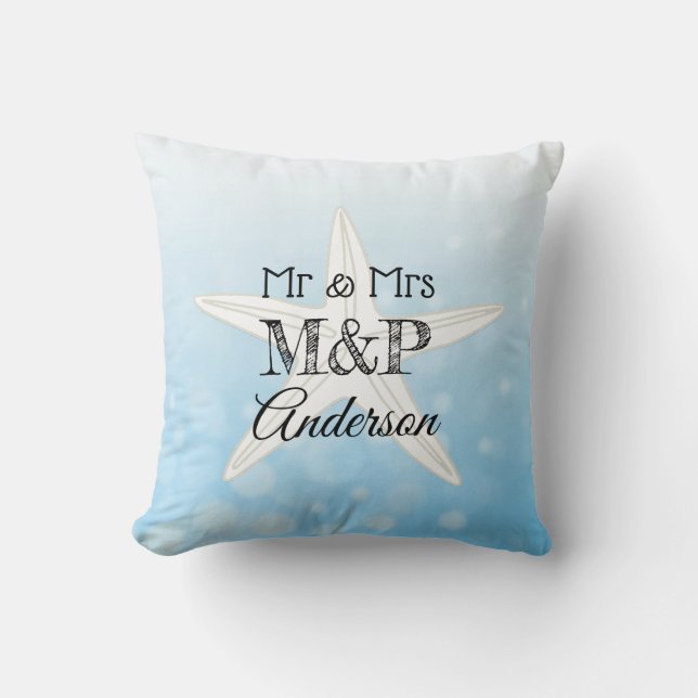 Personalised Blue Starfish Beach House Pillow (Front)