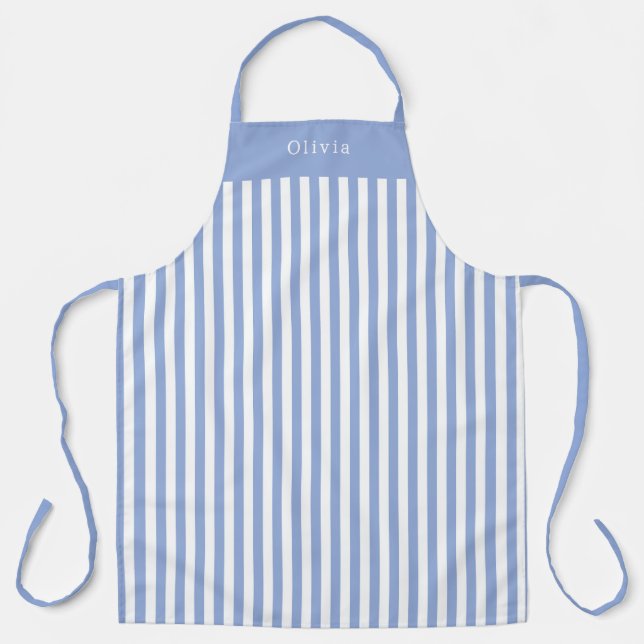 Personalised Blue Stripe Pattern Apron (Front)