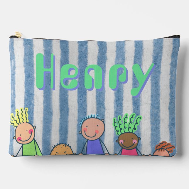 Personalised Blue Stripe School Supply Pouch (Front)