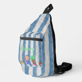 Personalised Blue Stripe  Sling Bag