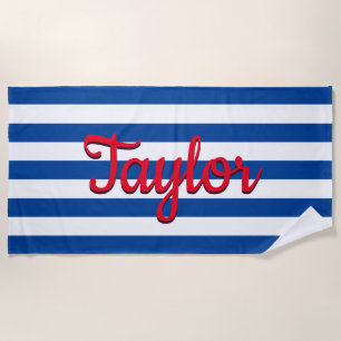 Personalised Blue Striped Beach Towel