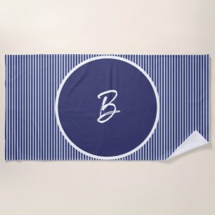 Personalised blue striped beach towel