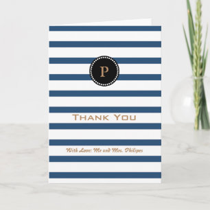 Personalised Blue Striped Monogram Thank You Card