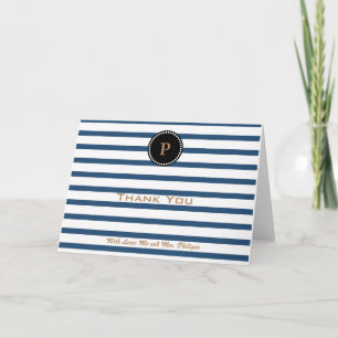 Personalised Blue Striped Monogram Thank You Card