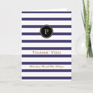 Personalised Blue Striped Monogram Thank You Card