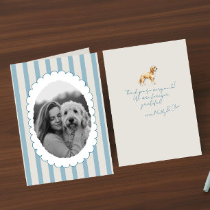 Personalised Blue Striped Pet Photo Golden Doodle Thank You Card