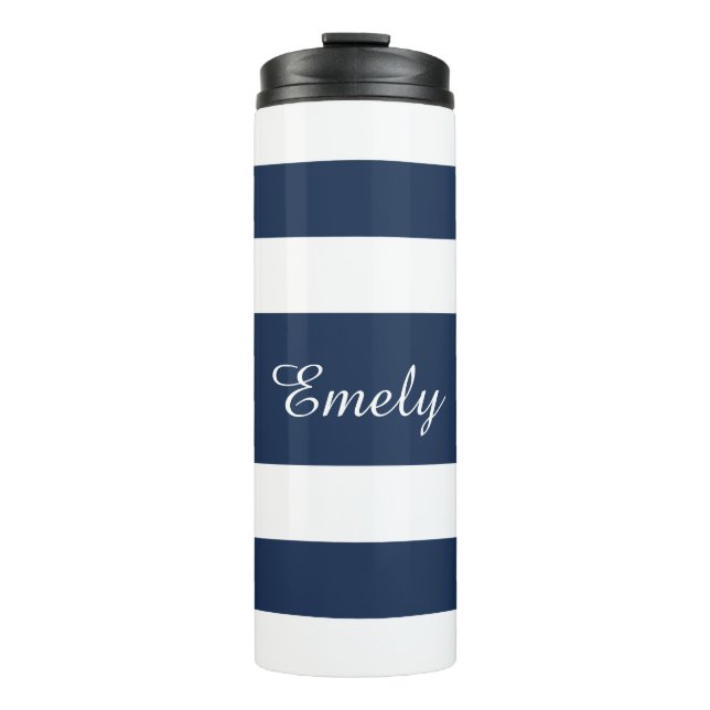 Personalised Blue Stripes Pattern Thermal Tumbler (Front)