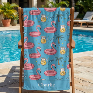 Personalised Blue Summer Vibes Bath Towel
