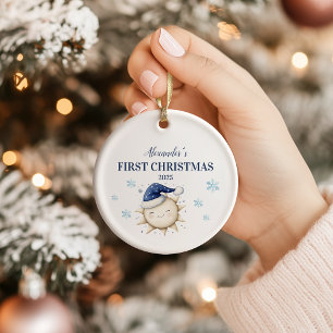 Personalised Blue Sun Stars First Christmas Ceramic Tree Decoration